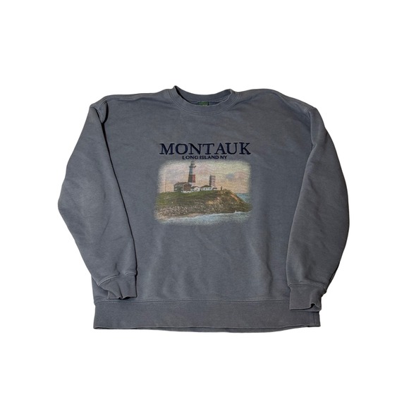 wild fable Tops - OVERSIZED Wild Fable Montauk Long Island NY Graphic Sweatshirt Gray Blue XXS